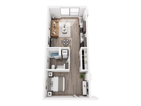 Floor plan for 1 bed, 1 bath, 647 sqft
